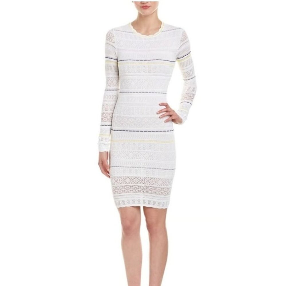 Torn by Ronny Kobo Galia Sheath Dress Women's Size Small White Yellow in EUC!